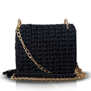 4011 Handmade Crochet Shoulder Bag – Macrame Knitted Purse with Gold Chain